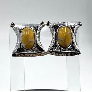 Dian Malouf Yellow Giraffe Chalcedony Sterling 925 14K‎ Gold Clip-On Earrings